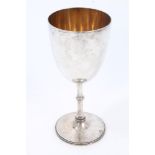 Victorian silver goblet with beaded and knopped stem and silver gilt interior,