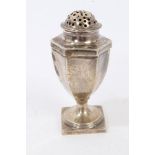 George III silver muffineer of hexagonal form,