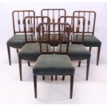 Set of eight George III mahogany and line-inlaid dining chairs in the Sheraton style,