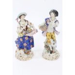 Pair late 19th century Dresden porcelain figures of shepherd and shepherdess with baskets of