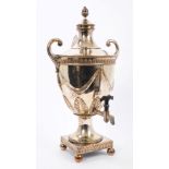 Early 19th century silver plated samovar with neoclassical leaf and ribbon decoration,