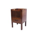 George III mahogany bedside table, the rounded rectangular gallery top with pierced carrying handle,