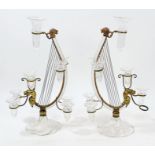 Unusual pair of 19th century Continental gilt metal and blown glass epergnes,