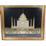 Fine Old Indian gold and silver bullion thread stump-work picture of the Taj Mahal,