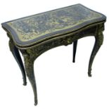 19th century Boulle work card table of serpentine outline, the hinged top inlaid with figures,