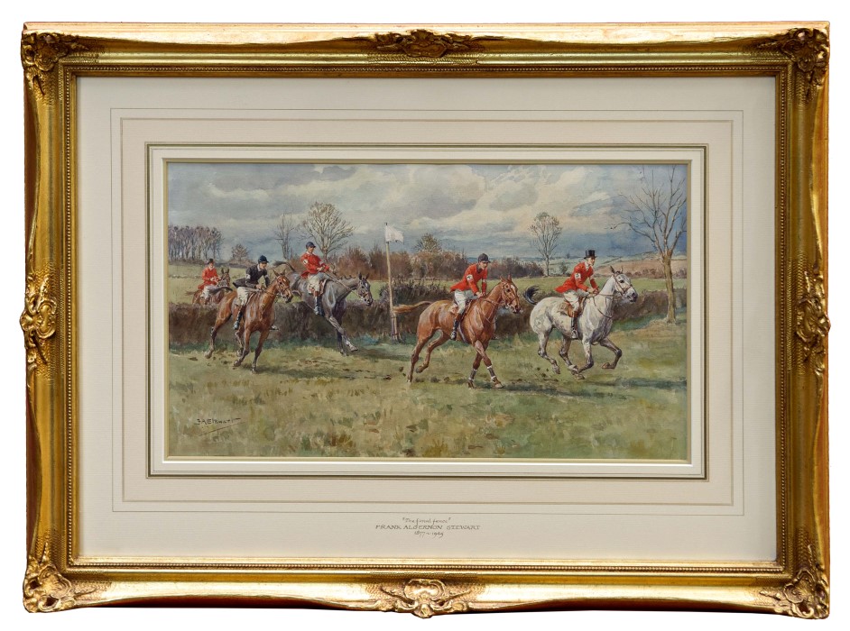 Frank Algernon Stewart (1877 - 1945), watercolour - The Final Fence, signed, in glazed gilt frame,