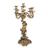 Impressive 19th century gilt metal and painted six-branch candelabrum in the rococo style,