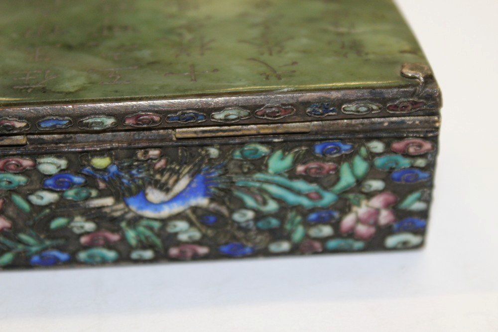 Late 19th century Chinese plated metal and enamel rectangular box with cloisonné-style phoenix, - Image 10 of 14
