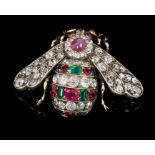 Fine large late Victorian diamond and gem set novelty brooch in the form of a bee,