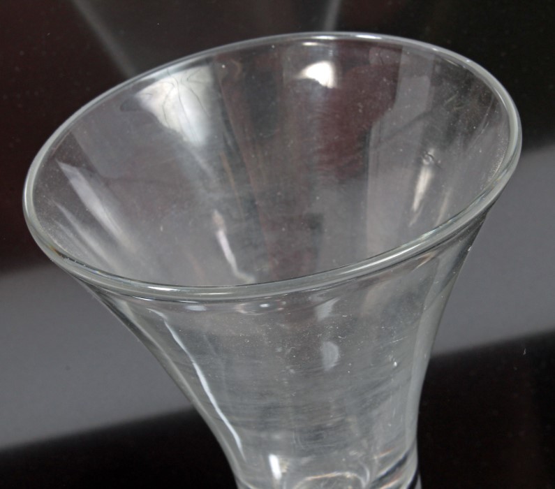 Georgian wine glass with trumpet-shaped bowl, air-bubble in base on plain stem, - Image 3 of 3