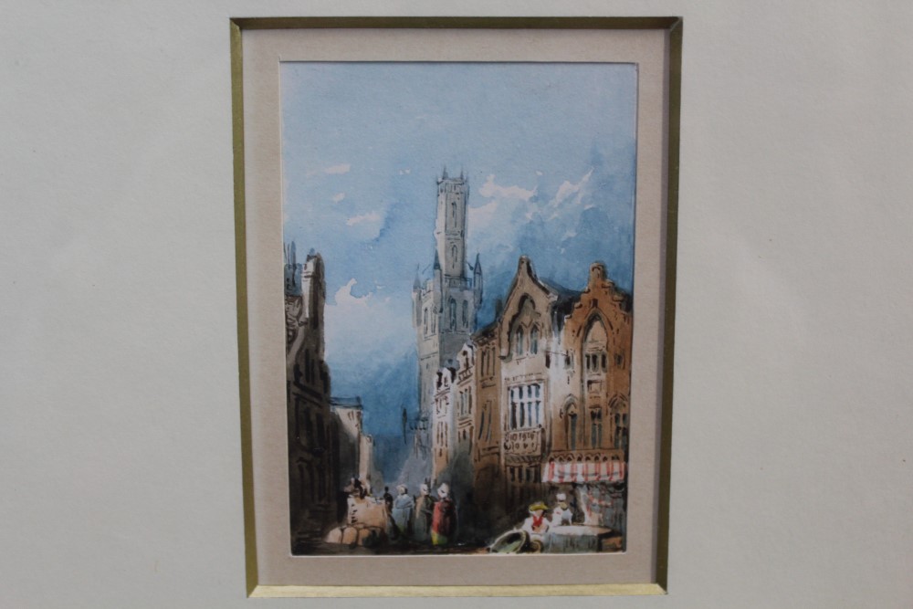 Frédéric Bourgeois De Mercey (1805 - 1860), pair watercolours - Bruges Cathedral and Padua,