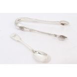 William IV Irish silver fiddle pattern mustard spoon with engraved armorial crest (Dublin 1835),