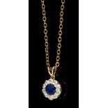 Sapphire and diamond cluster pendant,