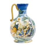 19th century Italian Majolica ewer with painted figure of Justice holding a sword and scales,