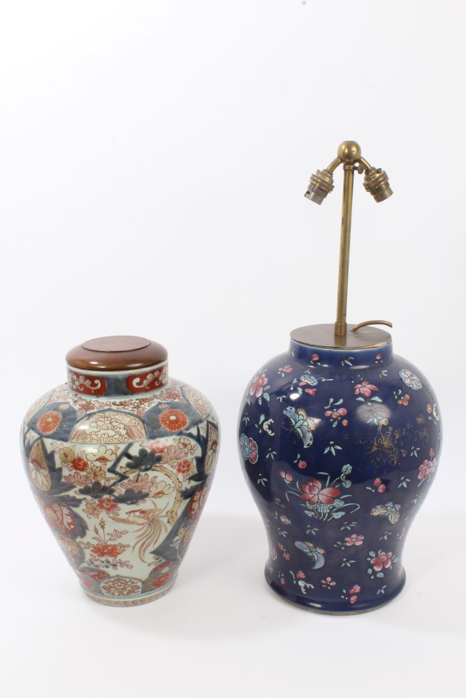 Late 19th / early 20th century Chinese export baluster-shaped vase with enamel butterfly and floral