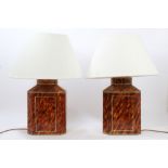 Pair contemporary toleware tea canister table lamps with painted faux tortoiseshell painted