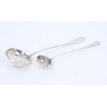 Early 20th century French silver soup ladle with embossed cartouche and engraved initials,