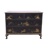 Early 20th century black lacquered and gilt chinoiserie decorated chest of drawers,