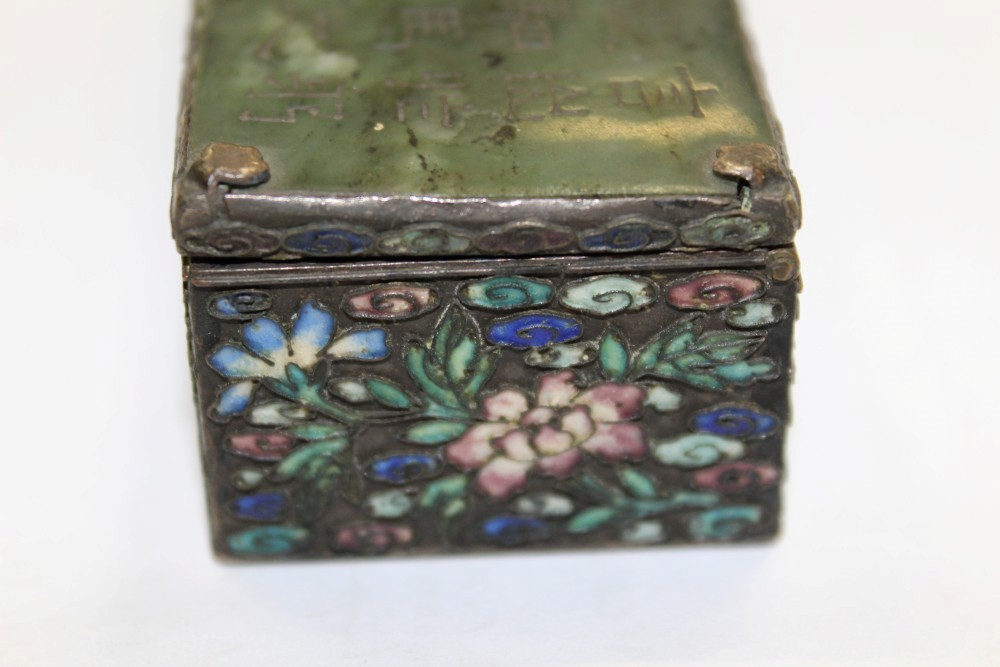 Late 19th century Chinese plated metal and enamel rectangular box with cloisonné-style phoenix, - Image 8 of 14