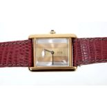 Ladies' Must De Cartier wristwatch with mechanical 17 jewel movement in gilt metal tank-shape case,