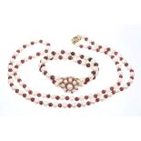 Cultured pearl and garnet bead necklace and matching bracelet,