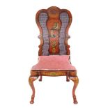 Fine quality George I-style red japanned side chair - the undulating shaped carved back with solid