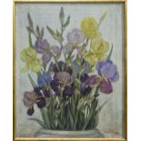 Marcus Adams (1875 - 1959), oil on canvas - irises in a vase, signed, dated 1949 and framed,