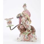 18th century Bow porcelain candlestick in the form of Ceres, emblematic of Mother Earth,