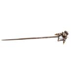 Late Victorian diamond and seed pearl stickpin in the form of a fly, with ruby eyes,