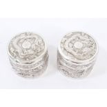 Pair of late 19th / early 20th century Chinese silver boxes of cylindrical form,