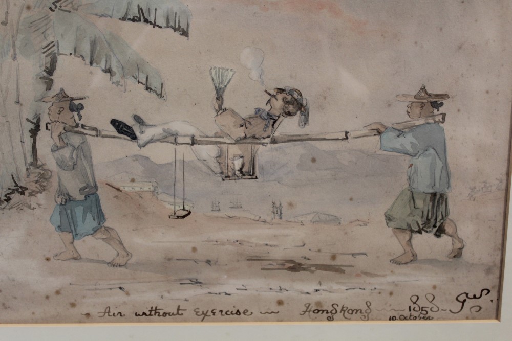 Mid-19th century novelty watercolour, entitled - 'Air without exercise, Hong Kong', - Image 2 of 3