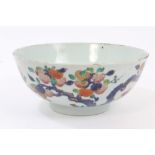 Early 18th century Chinese export punch bowl with painted famille rose fruiting tree decoration,