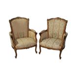 Pair of 19th century Continental beech framed armchairs,