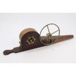 Early 19th century hand-cranked bellows with mahogany frame and brass and copper mounts,