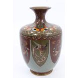 Good Japanese cloisonné vase of bulbous baluster form, with narrow neck and everted rim,