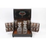 19th century French ebonised and metal inlaid decanter box,