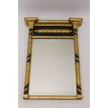 Regency gilt gesso pier mirror, rectangular bevelled plate within cut column scroll ornament,