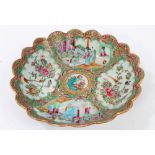 Late 19th century Cantonese fluted dish with famille rose palette figure, floral,