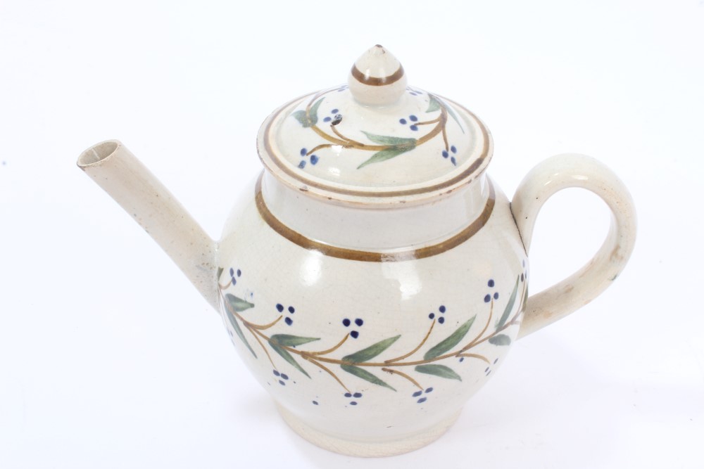 Late 18th century small pearlware teapot and cover with floral sprig decoration, 12. - Image 6 of 8