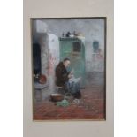 Frans Wilhelm Odelmark (1849 - 1937), pastel - Monk plucking a bird in a cellar, 23cm x 16cm,