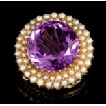 Victorian amethyst and seed pearl brooch,