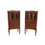 Decorative pair of Continental kingwood parquetry bedside cupboards,