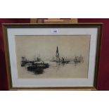 William Lionel Wyllie (1851 - 1931), signed etching - The Pool of London, in glazed frame,