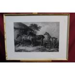 Victorian engraving by Charles Lewis after Landseer - Hunters At Grass,