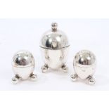 Victorian three piece silver condiment set - comprising salt, pepper and mustard of ovular form,