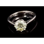 Diamond single stone ring with a brilliant cut diamond estimated to weigh approximately 1.