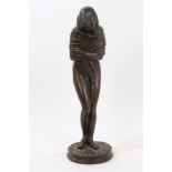 After Jean-Antoine Houdon (1741-1828) - 'Winter': Early 20th century bronze figure of a desolate