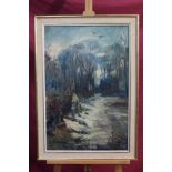 1950s oil on canvas - Winter shooting scene, indistinctly signed and dated '59, inscribed verso,