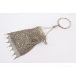 Late 19th / early 20th century Chinese white metal mesh handbag with flower-head and bead