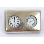 Late Victorian silver mounted combination desk watch and barometer of rectangular form,